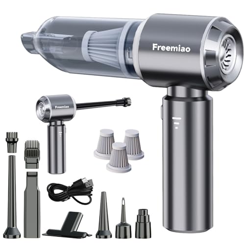 Freemiao Cordless Car Vacuum Cleaner 5-in-1 Handheld Mini Computer Vacuums 23000Pa Powerful Suction/Blowing/Inflation/Dust Removal HEPA Filter Rechargable Portable for Car, Pet Hair, Keyboard, Home