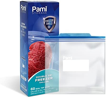 PAMI Double Zip Freezer Gallon Bags [60 Pieces] - Leakproof Food ...