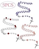 Jstyle 3Pcs Imitation Pearls Rosary Necklace Women Girls First Communion Gifts Catholic Crucifix Pendant Necklace Holy Rosary Beads