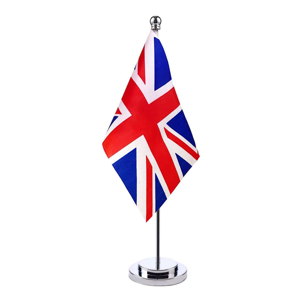 Ghzste United Kingdom Flag, Polyester UK British Desk Flag Small Mini UK Table Flags with Stand Base Home Office Festival Events Celebration Decor
