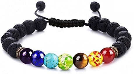 YOGA Gemstone Jewelry Men Women 8mm Lava Rock 7 Chakras Beads Bracelet Braided Rope Natural Stone Yoga Bracelet Bangle