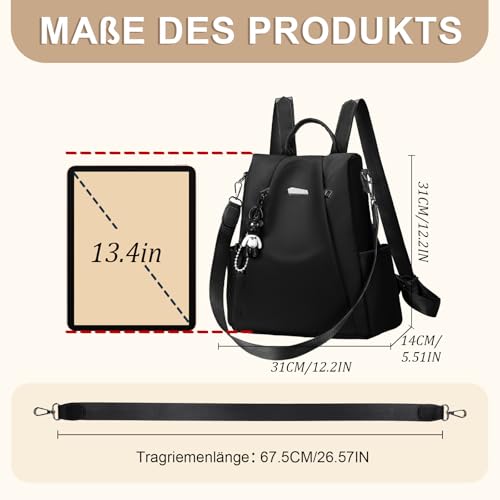 Eshow Women's Small Anti-Theft Small City Backpack Daypack Elegant 3-in-1 Backpack Bag Modern for Commuting School Work Travel Black