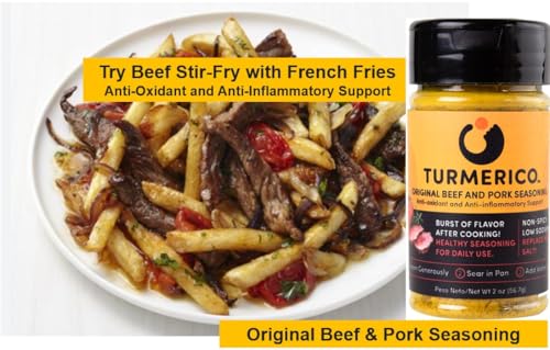 TURMERICO ORIGINAL BEEF AND PORK SEASONING FOR DAILY USE, LOW SODIUM, NON-SPICY, PROVIDES ANTI-OXIDANT AND ANTI-INFLAMMATORY SUPPORT, TURMERIC BASED