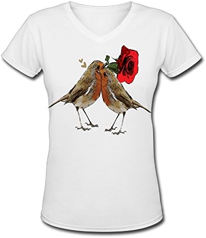 Sweet Love Birds V-neck Women's Comfortable T Shirts Women's Fashion