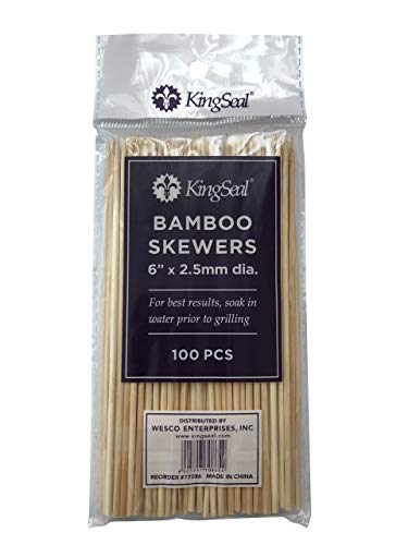 image for KingSeal Natural Bamboo Wood Skewers - 6 Inches, 16 Packs of 100 per C