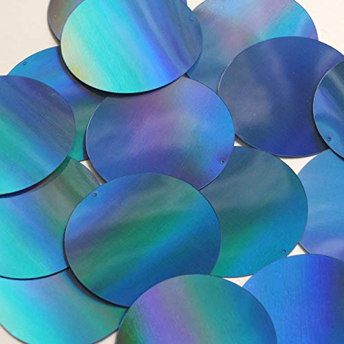 Round Flat Sequin 50mm Light Blue Lazersheen Rainbow Reflective Metallic. Couture Paillettes. Made in USA