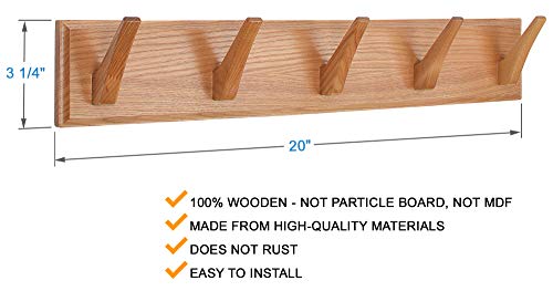 Wall Mounted Coat Rack - Wood Hook Rack for Coat Clothes Hats and Towels - Wooden Peg Rack for Use in Bedrooms Bathrooms and Hallways - Peg Coat Hook Rack for Wall or Door Mounting - Matt Lacquer