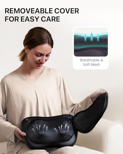 ALLJOY Shiatsu Back and Neck Massager with Heat – 3D Kneading Massage Pillow for Deeper Tissue Relief in Shoulder, Leg, Foot – Relieve Muscle Pain, Relax Gift for Him Her Dad Mom,Father-s Day Gifts