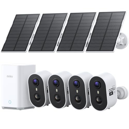 aosu 2K 3MP Überwachungskamera Aussen Solar Akku 4er-Kit mit aosuBase 32GB