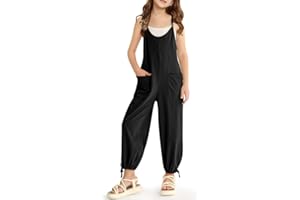 BesserBay Girls Sleeveless Jumpsuit Long Pants Drawstring Cuffs Romper With Pockets