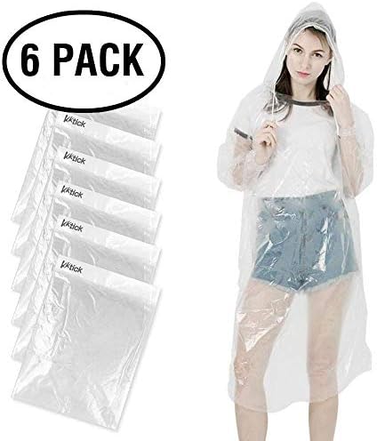 KKtick Disposable Poncho, Emergency Rain Poncho Super Waterproof for Rainy Outdoor (One Size Fit All) - 6 Pack