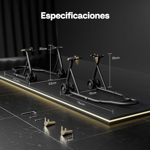 SPECSTAR Universal Motorcycle Lift Stand for 400kg Capacity Front Rear Wheels Lifting Combo with U+L Adjustable Swingarm Reel Heavy Duty Paddock Stands