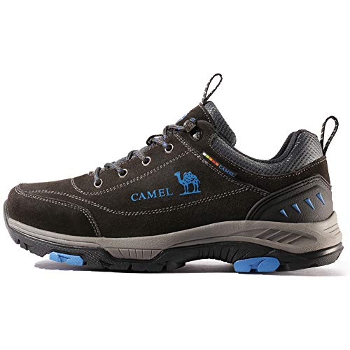 CAMEL CROWN Mens Leather Hiking Shoes Breathable Lightweight Outdoor Trekking Shoes Non-Slip Walking Shoes Dark Grey 43