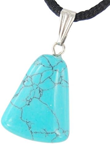 Steampunkers USA Core Elements - 20mm Keystone Trapezoid Turquoise Blue - 20-22 inch Black Cord – Crystal Gemstone Carved Necklace Charm Handmade