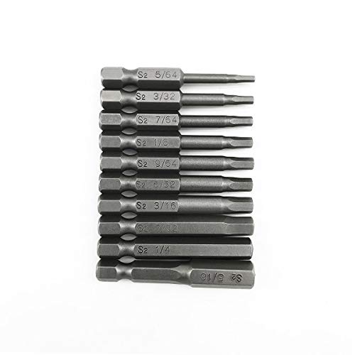 10 Pcs Hex Head Allen Wrench Screwdriver Bit Set 1/4 Inch Hex Shank 2 Inch Length Magnetic Tips 5/64", 3/32", 7/64", 1/8", 9/64", 5/32", 3/16", 7/32", 1/4", 5/16" Screwdriver Bits -Full Range Tool Set