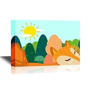 Canvas Wall Art - Cartoon Fox Walking Past The Forest - Gallery Wrap Modern Home Art | Ready to Hang - 12x18 inches