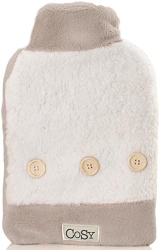 Taupe & White Hot Water Bottle | Plush | Cuddly | Cosy and Fluffy Cover
