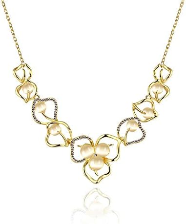 Grace Angel Women Jewelry Gold Plated Flower Necklace Pendant with Synthetic Opal GAN004 (Gold)