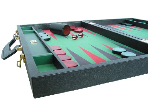 Leather/Microfiber Backgammon Set - (23" Large Attache Case, Zaza & Sacci) - Black/Green