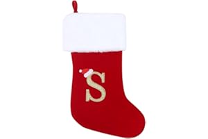 CRSMHLPK 20 Inches Initial Christmas Stocking Red Gray Velvet with White Super Soft Plush Cuffs Monogram Embroidered Christmas Stocking C08-S-Red