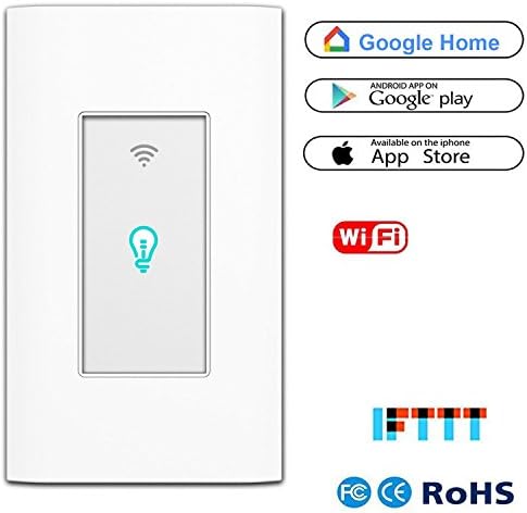 Smart Light Switch, WiFi Wall Wireless Touch Switch Compatible with Amazon Alexa and Google Home, Remote Control Lights and Appliances Timing Function, Overload Protection, No Hub Required