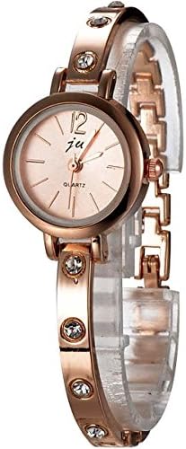 JW Rose Gold Silver Dial Rhinestone Alloy Band Stainless Steel Cover Back Women Bangle Watch - Rosygold