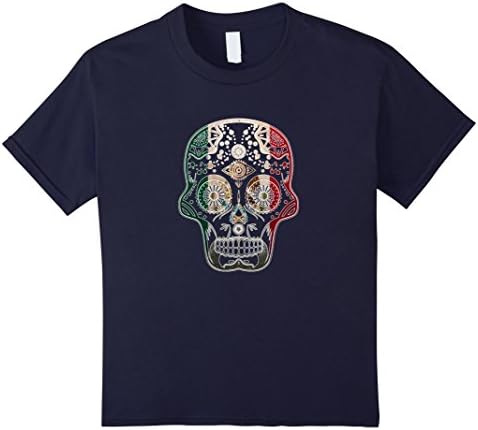 Kids Cool Mexican Shirt Mexican Flag Shirt for Mexican Pride Skul 12 Navy