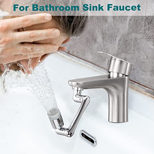 Faucet Extender, Spurtar 1080° + 360° Rotatable Multifunctional Extension Faucet, Universal Splash Filter Faucet, Faucet Extender for Bathroom Sink, Swivel Kitchen Faucet Aerator, Silver