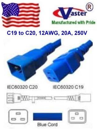 SuperEcable - UL 12Awg - 6 Ft - Power Extension Cord - C19 to C20 20A 250V - BLUE Color