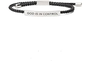 XAM God Is in Control Keep Trusting Keep Praying Tube Bracelet Adjustable Braided Rope Handmade Engraved Inspirational Motivational Bracelet Stainless Steel Gifts Jewelry for Women Men Friends