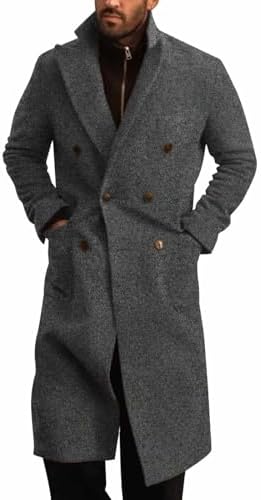 ZYXTIM Men's Wool Blend Pea Coat Notched Collar Single Breasted