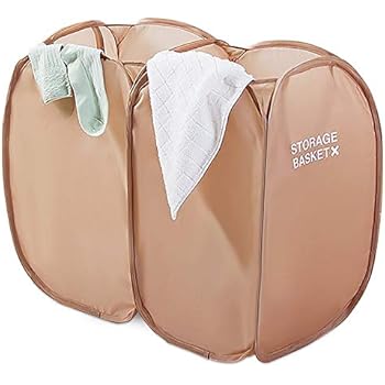 Thimmamma Pop-up Double Laundry Hamper - Portable Collapsible Steel Frame Laundry Basket Multi-Function for Storage, Easy to Pop-up Open & Fold Laundry Hamper Clothes Organizer for Bedroom, Travel