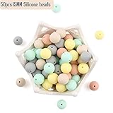 HAO JIE Baby Silicone Teether Beads 15MM 50pcs BPA Free Food Grade Teething Beads Mix-Color Series DIY Jewelry Chewable Nursing Necklace Accessories