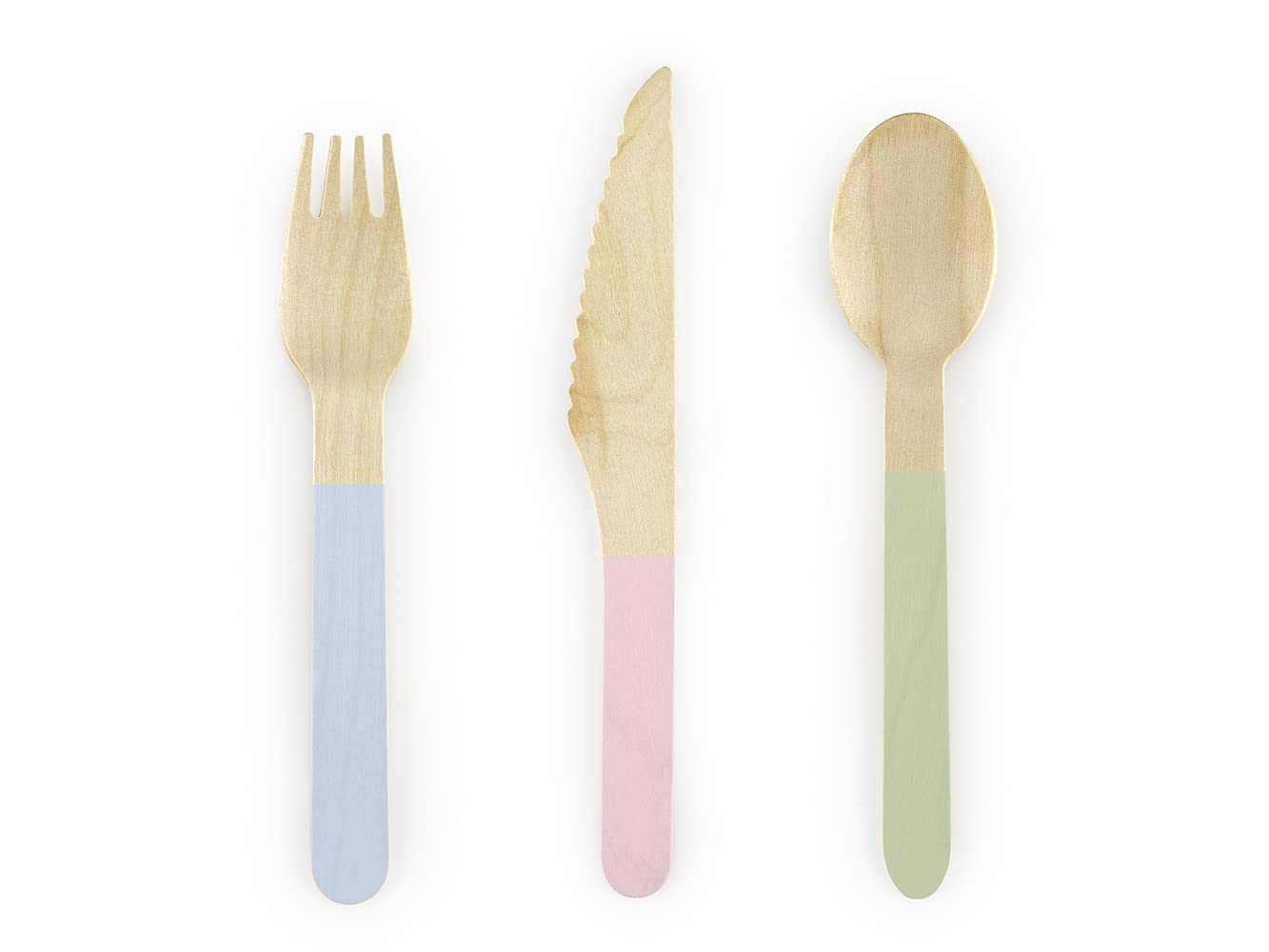 PartyDeco Wooden Cutlery Set - Multicoloured - 18-Piece Eco-Friendly Flatware for Parties, Birthdays & Baby Showers | Pink, Green & Blue Forks, Knives, Spoons