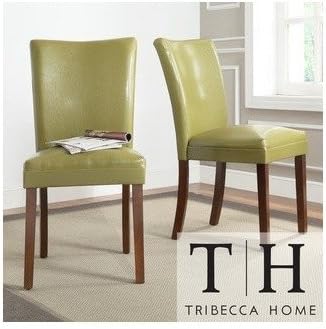 Amazon Com Leather Dining Accent Chair Set Modern Contemporary Furniture Olive Green Wooden Legs Dinet Chairs Faux 2 Sure To Brighten Up The Decor In Any Dining Room W Any Dining Table Sets