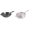 Babish Carbon Steel Flat Bottom Wok and Stir Fry Pan, 14-Inch & Tri-Ply Stainless Steel Professional Grade Saute Pan w/Lid, 5-Quart