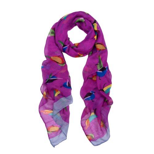 Elegant Birds Print Fashion Scarf, Purple
