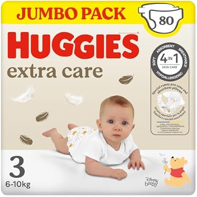 Extra Care, Pannolini Taglia 3 (6-10Kg), Ultra assorbente, Design Disney, Pacco Scorta, 80 Pz