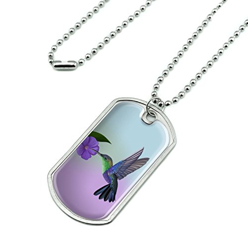 Hummingbird Crowned Woodnymph Purple Violet Military Dog Tag Pendant Necklace with Chain