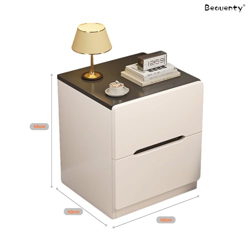 Beauenty Modern Nightstand, Bedside Table with 2 Drawers, Storage Side Tables, Space Saving End Table Cabinet for Bedroom, Office, Hotel, 40x40x45cm (2 Drawers-Black & White)