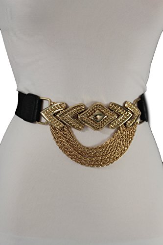 TFJ Women Fashion Belt Gold Metal Chain Long Buckle Hip High Waist Elastic S M