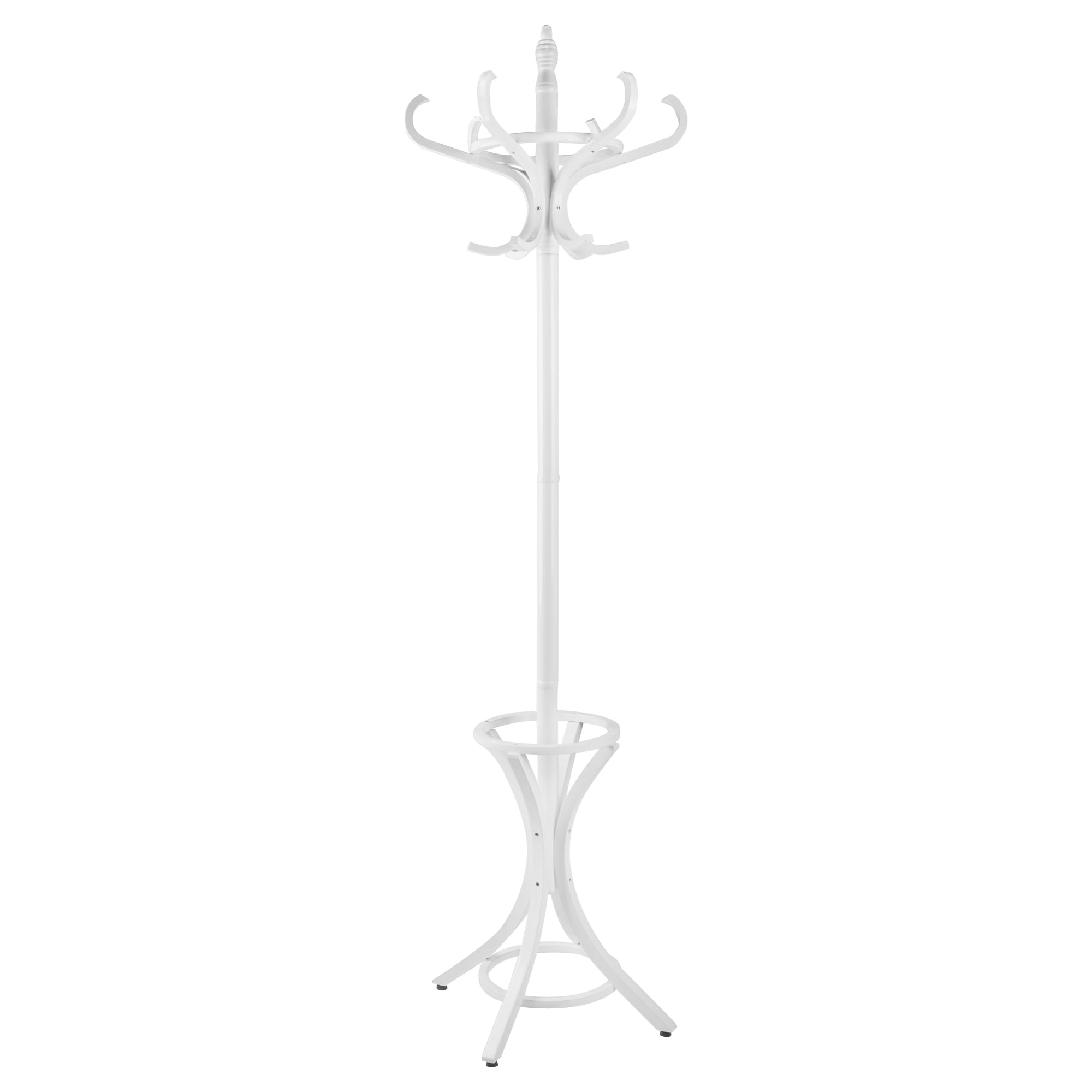 Headbourne Wooden Free Standing Hat and Coat Stand with Umbrella Holder 185cm, 12 Hooks Coat Rack for Hallway Entryway Office, Rotating Top Tier - White