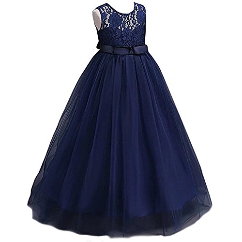 ZAH Girl Dress Kids Ruffles Lace Party Wedding Dresses(Navy Blue,9-10Y) - Thumbnail 2