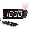 Radio-Réveil Projection Horloge Lumière à LED 7″ Radio FM, 12 / 24H, Minuterie De Sommeil, Port de Recharge USB, Double Alarme, Batterie de Secours