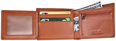 Hoobest RFID Blocking Genuine Leather Wallet for Men -Travel Credit Card Wallets (Left Leaf with coin pocket-Brown)