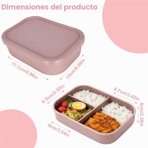 elthmpr Lunch Box for Adults and Kids, 800ml Silicone Leakproof Lunch Box with 3 Compartments, Microwave and Dishwasher Safe, Lunch Boxes for School, Picnic, Office, Teenagers and