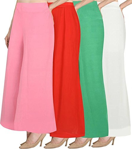 omikka women's stretchy malia lycra wide leg palazzo pants pack of 4 (free size)