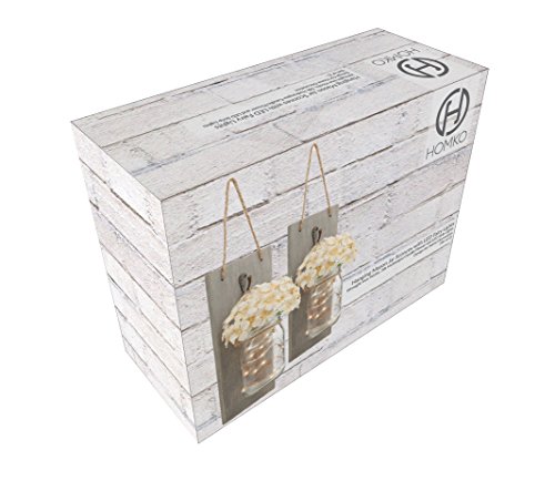 Mason Jar Sconces with LED - Fairy Lights,Vintage Wrought Iron Hooks, Silk Hydrangea Flower and LED Strip Lights Design for Home Kitchen Decoration Set of 2 - Thumbnail 6