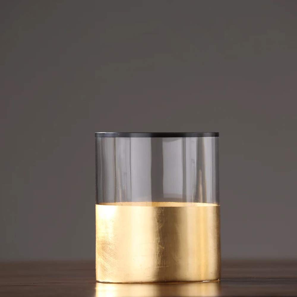 cyl home Hurricane Candleholders Clear Glass with Golden Decor Black Rim Dining Table Centerpieces Vases Gifts for Wedding Housewarming Holiday Christmas Party?7'' Height.