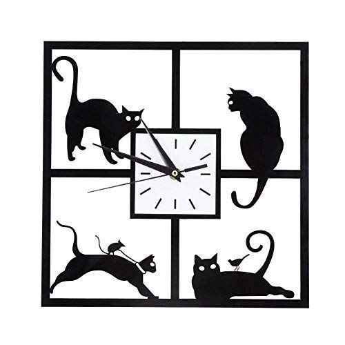 Black Cat Wall Clock Simple Cute Kitten Creative Animal for Home Office Cafe Hotel Restaurant Quiet Decoration